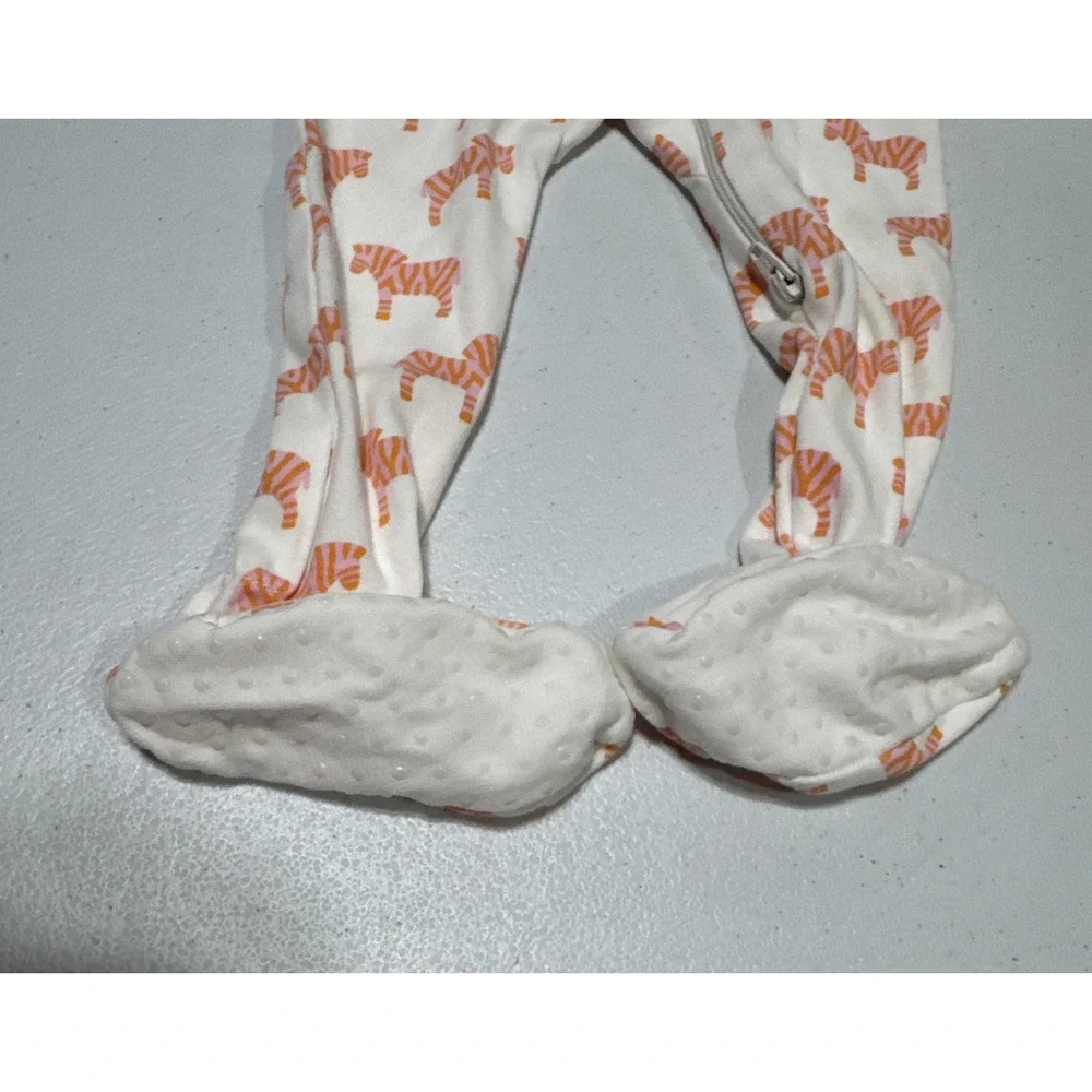 Primary Zebra Print Footie Full Zip Snug Fit 9-12 M Organic Cotton White Orange